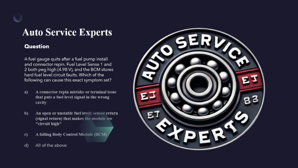 Check engine light diagnostic for fuel level sensor electrical issue by San Antonio mechanics Trivia Question.