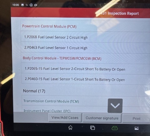 Diagnostic trouble codes P2068 P0463 P2065 P0460 - Auto Repair San Antonio | Auto Service Experts BCM stores fuel level sensor circuit faults including circuit high and short to battery or open.
