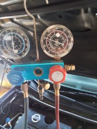 AC system testing in progress - Auto Repair San Antonio | Auto Service Experts Auto A/C diagnostics Santa Fe Trails TX