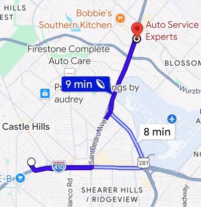 Map from Castle Hills to Auto Service Experts - Auto Repair San Antonio | Auto Service Experts