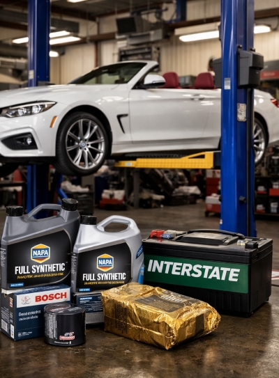 Performance-Focused Service near Olmos Park at Auto Service Experts - Auto Repair San Antonio | Auto Service Experts European luxury vehicle on lift at Auto Service Experts in San Antonio with premium components, reflecting performance-focused auto repair for Olmos Park clients.