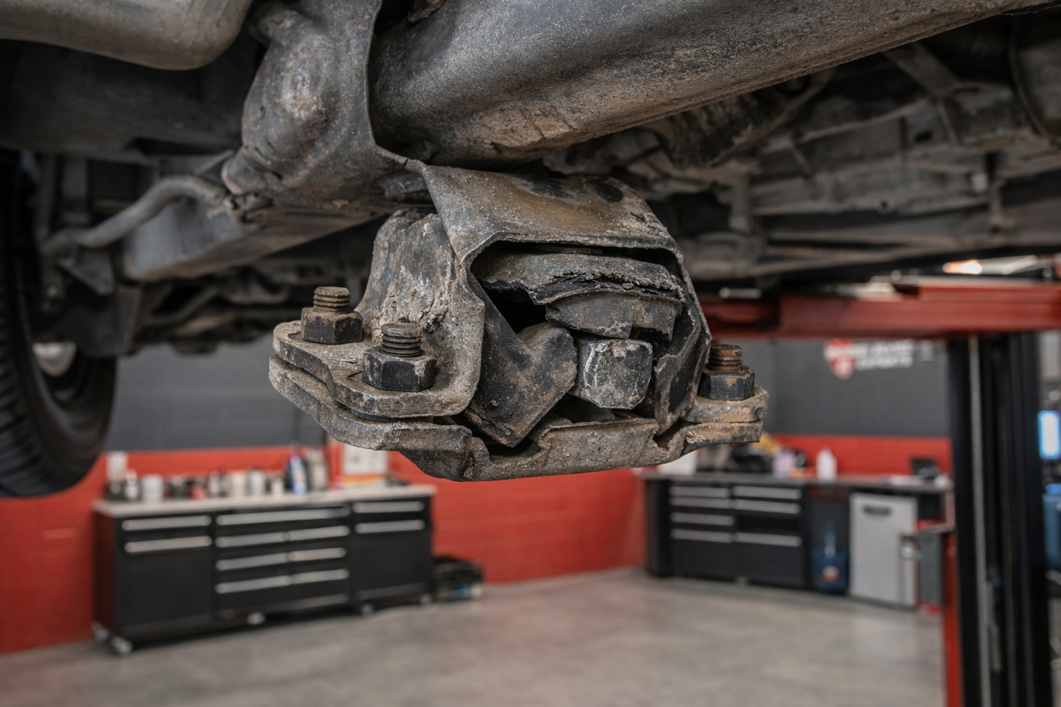 auto-service-experts-san-antonio-broken-engine-transmission-mount – Auto Repair San Antonio | Auto Service Experts ASE certified master tech at Auto Service Experts in San Antonio inspecting broken engine or transmission mount causing drivetrain movement and harsh engagement