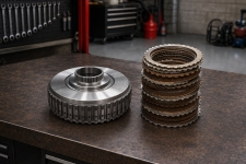 honda-automatic-rebuilding-transmission-clutch-pack-crv-element-civic – Auto Repair San Antonio | Auto Service Experts Rebuilt Honda & Acura automatic transmission for older CR-V, Element, and Civic platforms displayed on a clean bench, showing refreshed clutch packs and solenoids ready for long-term service at Auto Service Experts