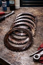 mopar-atf4-fluid-contamination-transmission – Auto Repair San Antonio | Auto Service Experts Front clutch pack inside an automatic transmission showing friction wear and heat discoloration, inspected and diagnosed by Carlos Rodriguez, Master Technician at Auto Service Experts in San Antonio